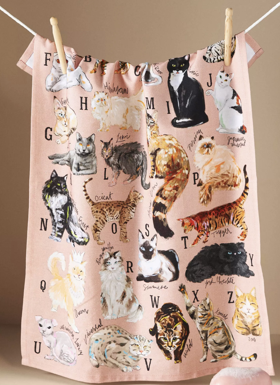 Anthropologie Cat Breeds A-Z Dish Towel