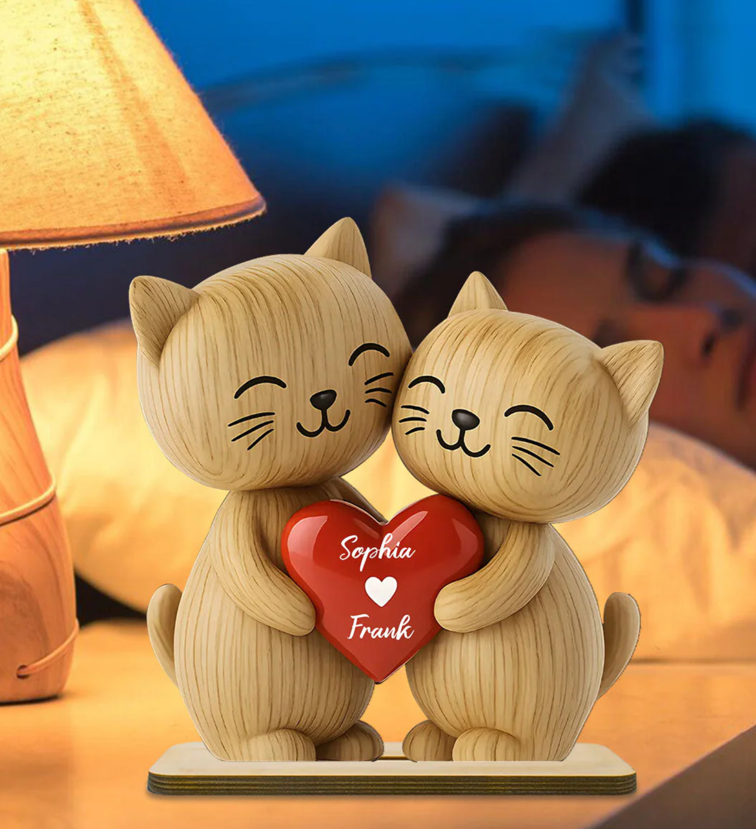MOERGE 3D Effect Cat Couple Love Wooden Plaque